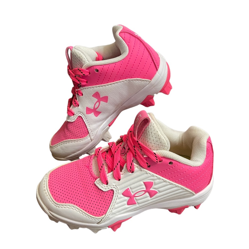 Under Armour Little Girls Pink and White Softball Cleats Girls size 10